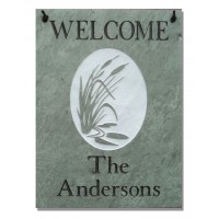 The Stone Mill Personalized Welcome Cattails Slate Plaque