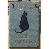 The Stone Mill Personalized Welcome Sitting Cat Slate Plaque