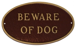 Beware Of Dog Oval Montague Aluminum Plaque